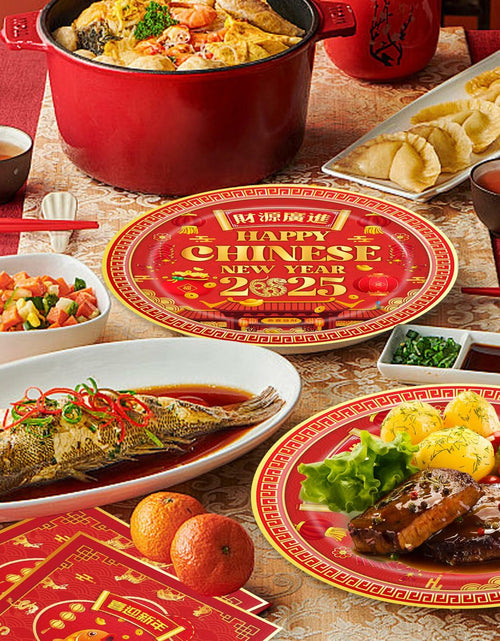 Load image into Gallery viewer, 48pcs Chinese New Year 2025 Party Plates Napkins Decorations for 24 Guests
