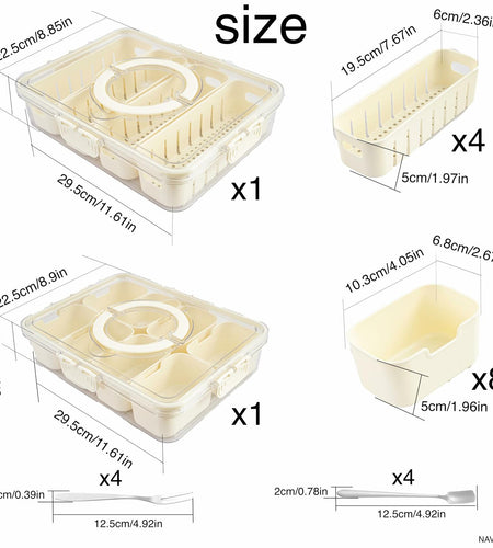 Snackle Box Divided Serving Tray with Lid & Handle 8 & 4 Compartments Picnic