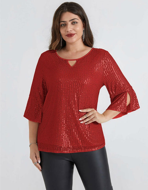 Load image into Gallery viewer, Hanna Nikole Womens Sparkle Sequin Top Cap Sleeve Red Size 20Plus
