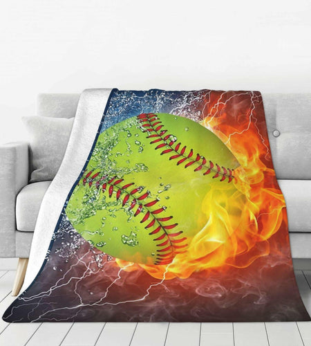 BLUBLU Fire Softball Flannel Fleece Throw Blanket Lightweight Cozy Plush 60x50