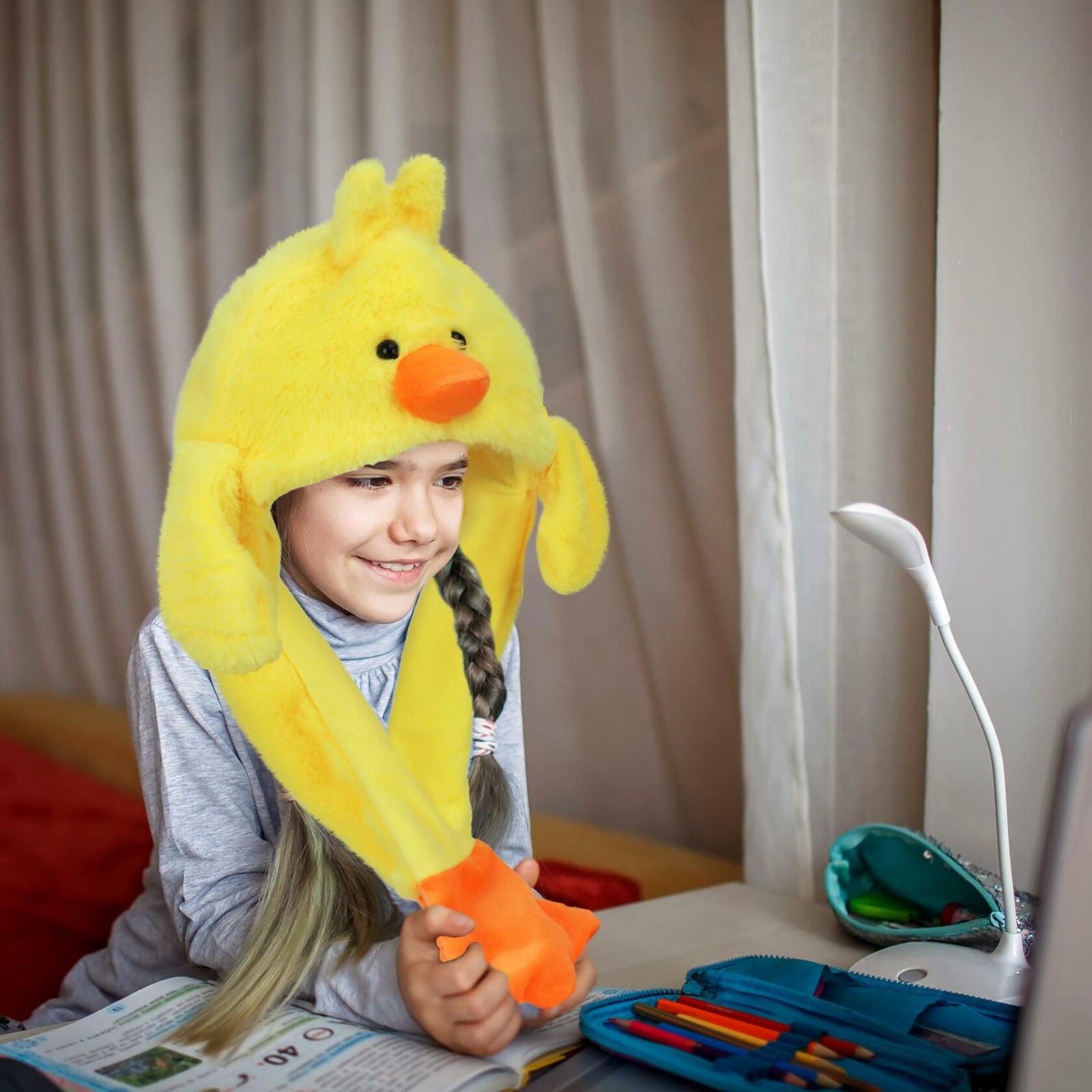 Bubblepompom Duck Plush Hat with Ears Yellow Size 22"