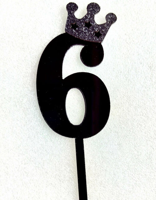 Load image into Gallery viewer, Large Number 6 Cake Topper Black Crown Birthday Anniversary Party Decor
