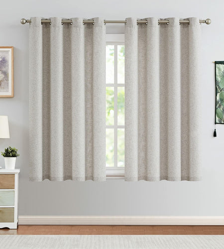 Jinchan Faux Linen Burlap Curtains 63" Heathered Gray 2pc Grommet Panels