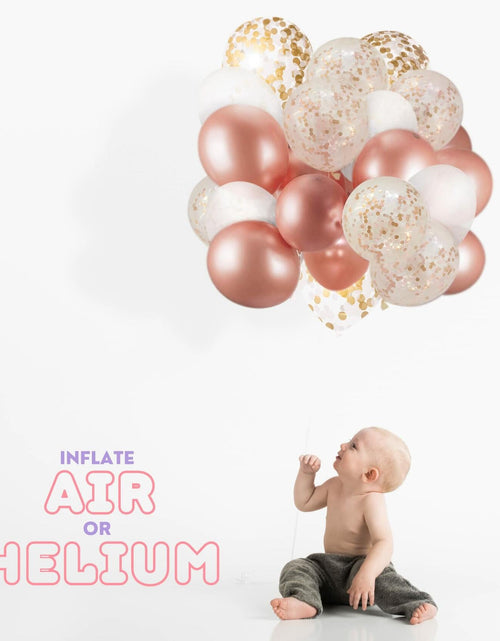 Load image into Gallery viewer, Dandy Decor 60 Pack 12in Rose Gold White Confetti Balloons with Ribbon
