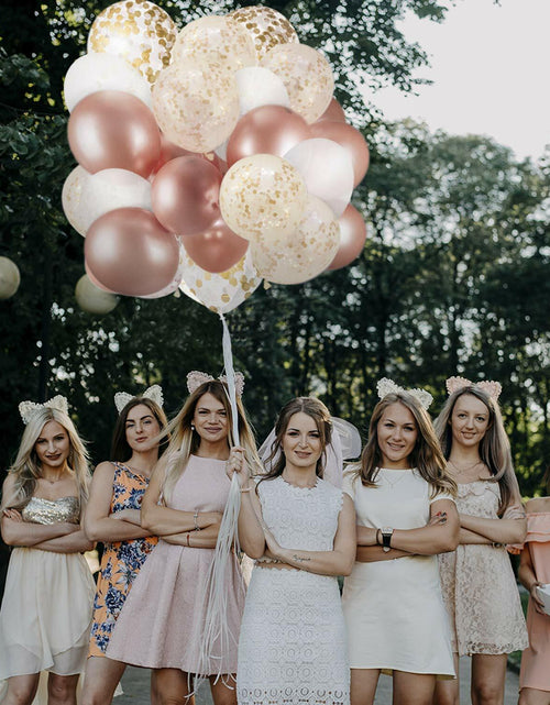 Load image into Gallery viewer, Dandy Decor 60 Pack 12in Rose Gold White Confetti Balloons with Ribbon
