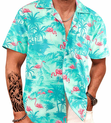 APTRO Hawaiian Shirt Men Tropical Short Sleeve Button Down Shirt Size 2X