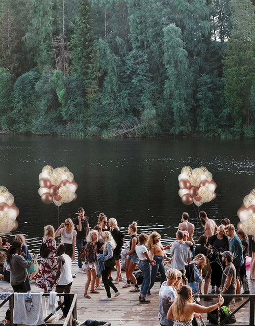 Load image into Gallery viewer, Dandy Decor 60 Pack 12in Rose Gold White Confetti Balloons with Ribbon
