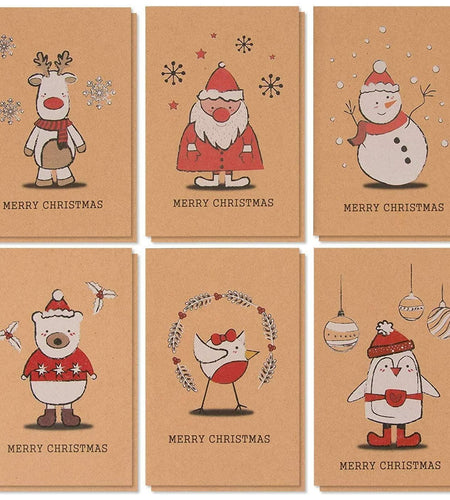 BEST PAPER GREETINGS Christmas Cards 36 Pack 4x6 Kraft Paper Red White Envelopes