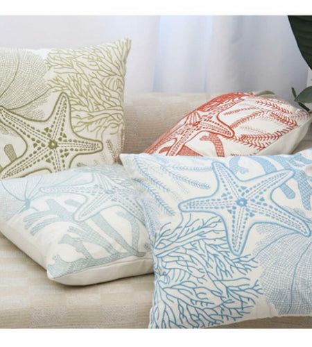Starfish Pillow Cover Coral Leaf Blue Cushion Case 18x18 Inch 1PC