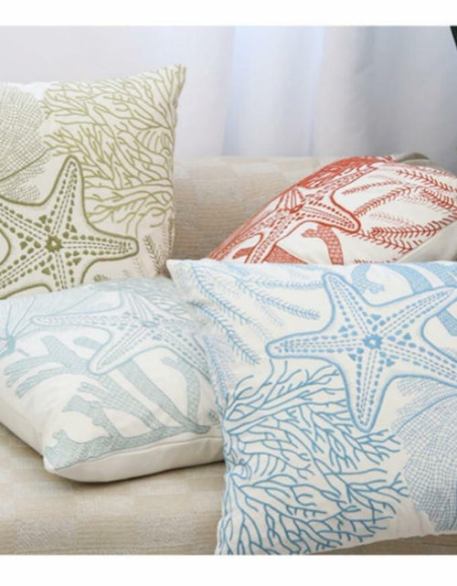 Load image into Gallery viewer, Starfish Pillow Cover Coral Leaf Blue Cushion Case 18x18 Inch 1PC
