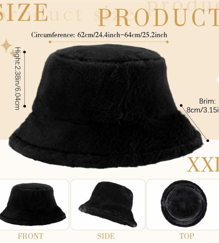 Cozypower 2 Pcs XXL Winter Faux Fur Bucket Hat Unisex Black White