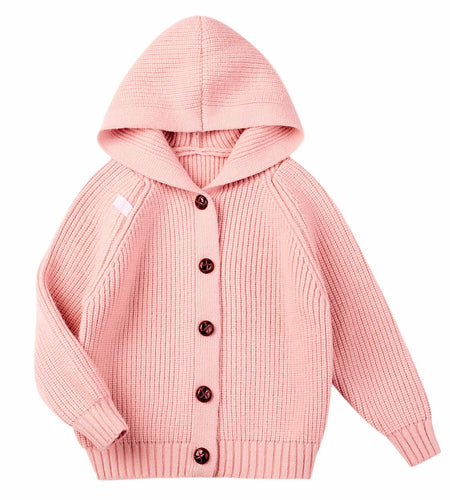 AUTWARM Girls Hooded Cardigan Oversized Knit Sweater Brown Size 5-6Y