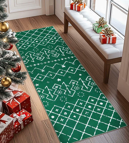 jinchan Christmas Runner Rug 3x7 Green Moroccan Non Slip Soft Carpet