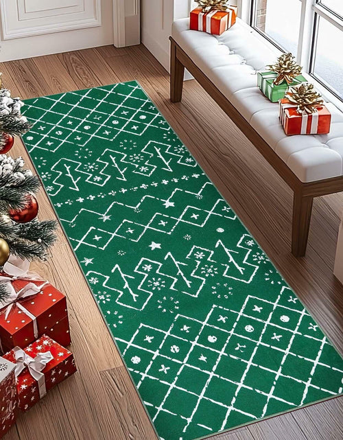 Load image into Gallery viewer, jinchan Christmas Runner Rug 3x7 Green Moroccan Non Slip Soft Carpet
