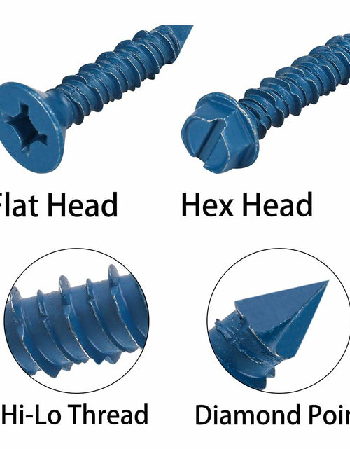 Load image into Gallery viewer, 290PCS Concrete Screws 12 Sizes Flat &amp; Hex Head Masonry Anchors 1.25"-2.25"
