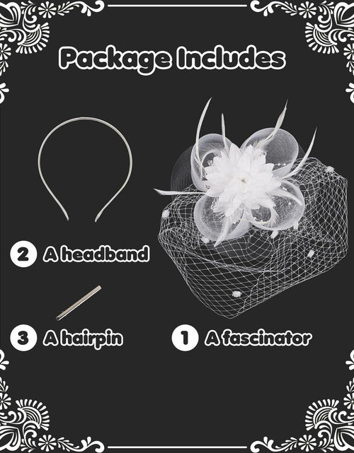 Load image into Gallery viewer, Kidukso Fascinators Hat Vintage 1925s Derby Mesh Veil Feathers White
