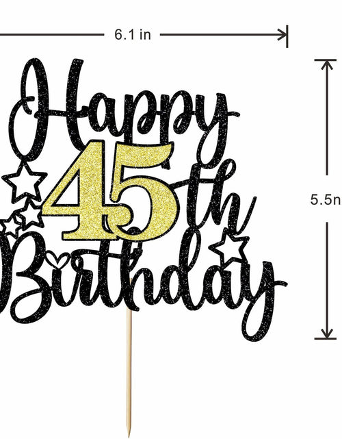 Load image into Gallery viewer, Happy 45th Birthday Cake Topper Black Gold Glitter Cheers to 45 Years
