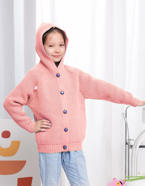 Load image into Gallery viewer, AUTWARM Girls Hooded Cardigan Oversized Knit Sweater Brown Size 5-6Y

