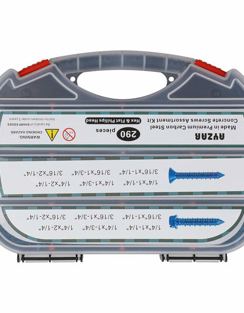 Load image into Gallery viewer, 290PCS Concrete Screws 12 Sizes Flat &amp; Hex Head Masonry Anchors 1.25"-2.25"

