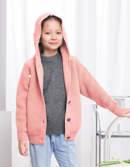 Load image into Gallery viewer, AUTWARM Girls Hooded Cardigan Oversized Knit Sweater Brown Size 5-6Y
