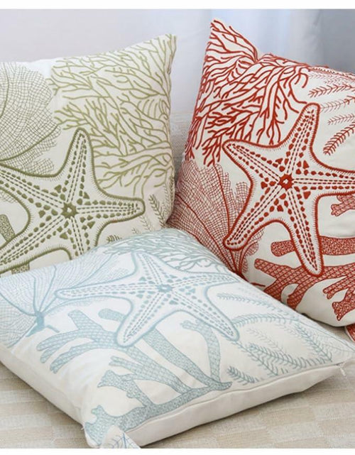 Load image into Gallery viewer, Starfish Pillow Cover Coral Leaf Blue Cushion Case 18x18 Inch 1PC
