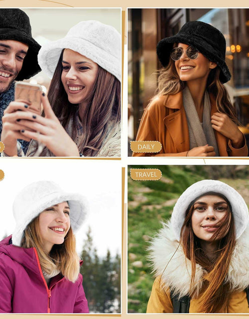 Load image into Gallery viewer, Cozypower 2 Pcs XXL Winter Faux Fur Bucket Hat Unisex Black White
