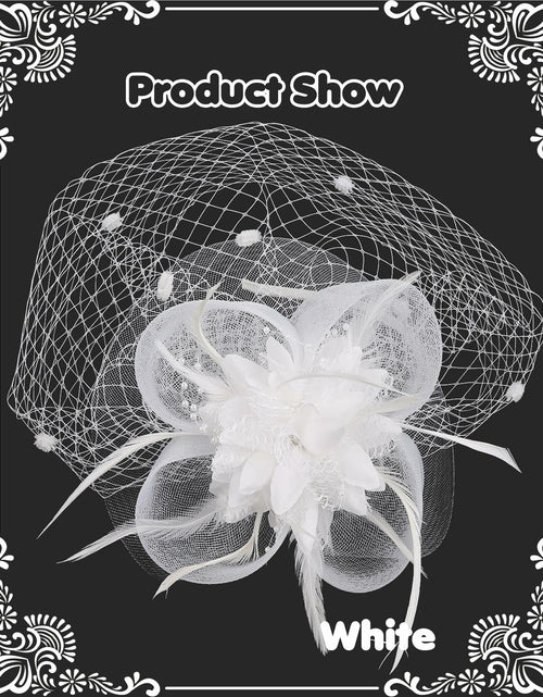 Load image into Gallery viewer, Kidukso Fascinators Hat Vintage 1925s Derby Mesh Veil Feathers White

