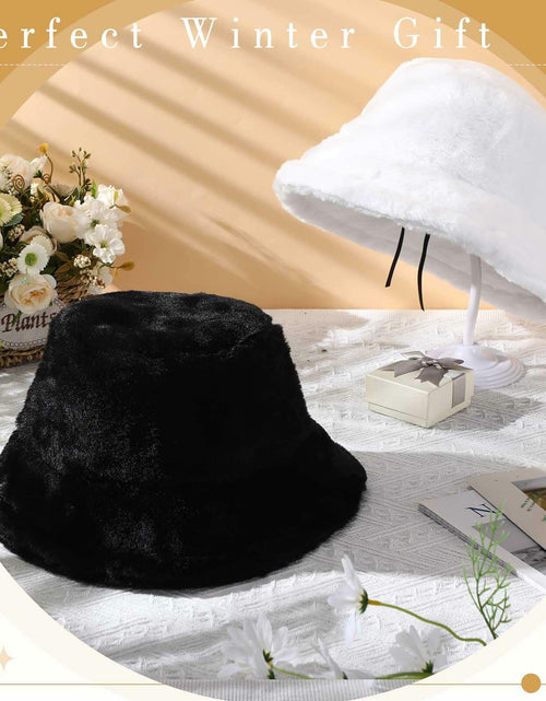 Load image into Gallery viewer, Cozypower 2 Pcs XXL Winter Faux Fur Bucket Hat Unisex Black White
