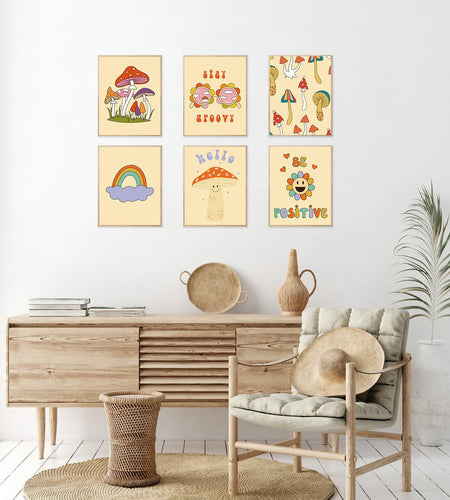 Admmixoo Be Positive Vintage Hippie Flower Wall Art 8x10 H Style Unframed