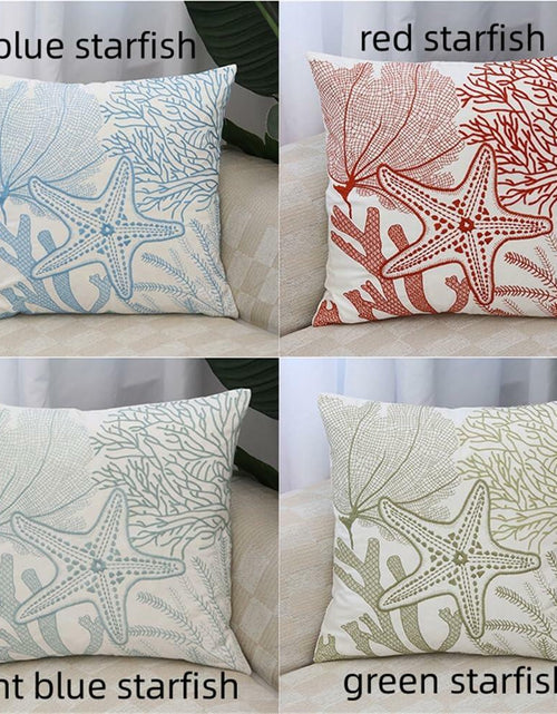 Load image into Gallery viewer, Starfish Pillow Cover Coral Leaf Blue Cushion Case 18x18 Inch 1PC
