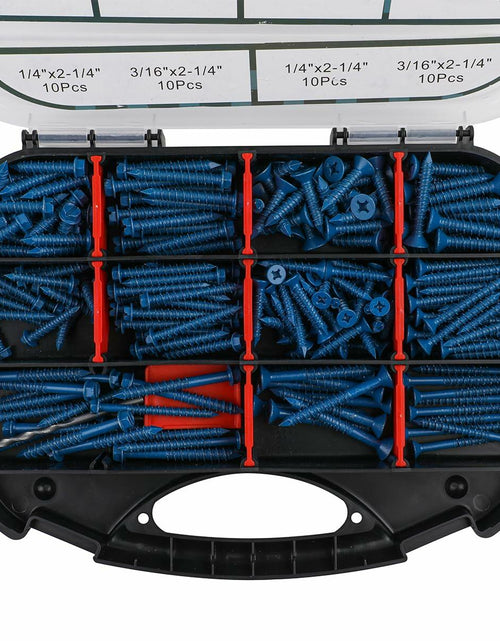 Load image into Gallery viewer, 290PCS Concrete Screws 12 Sizes Flat &amp; Hex Head Masonry Anchors 1.25"-2.25"
