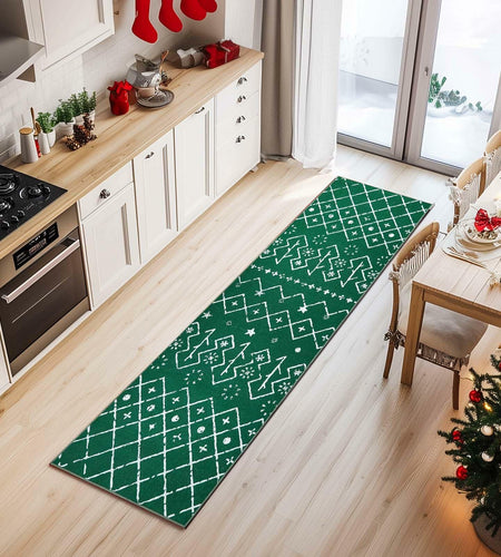 jinchan Christmas Runner Rug 3x7 Green Moroccan Non Slip Soft Carpet