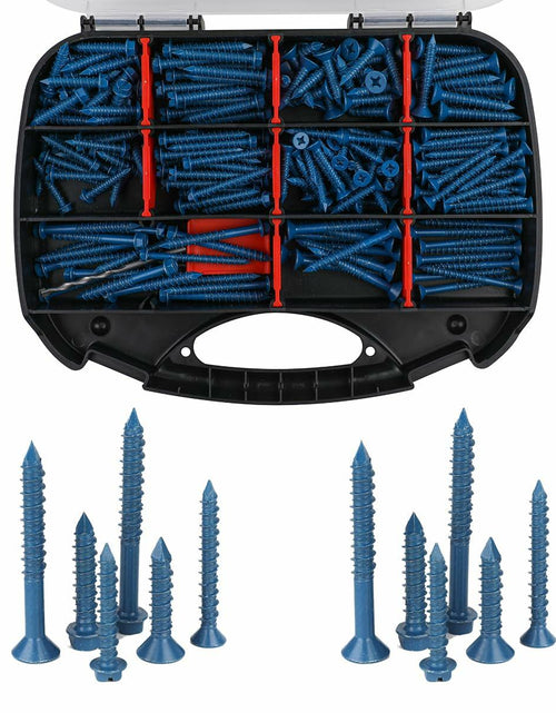 Load image into Gallery viewer, 290PCS Concrete Screws 12 Sizes Flat &amp; Hex Head Masonry Anchors 1.25"-2.25"
