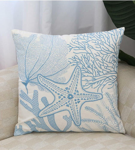 Starfish Pillow Cover Coral Leaf Blue Cushion Case 18x18 Inch 1PC