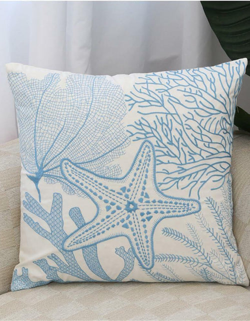 Load image into Gallery viewer, Starfish Pillow Cover Coral Leaf Blue Cushion Case 18x18 Inch 1PC
