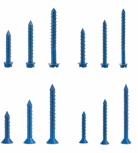 290PCS Concrete Screws 12 Sizes Flat & Hex Head Masonry Anchors 1.25"-2.25"