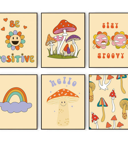Admmixoo Be Positive Vintage Hippie Flower Wall Art 8x10 H Style Unframed
