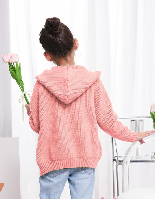 Load image into Gallery viewer, AUTWARM Girls Hooded Cardigan Oversized Knit Sweater Brown Size 5-6Y
