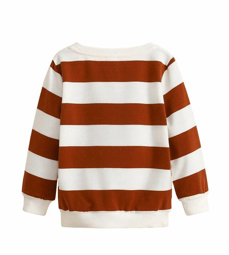 Verdusa Boy's Stripe Print Letter Patchwork Pullover Sweatshirt Brown Size 7Y