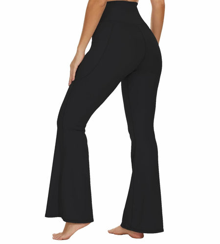 Flare Crossover Leggings with Pockets High Waisted Yoga Pants Black XS