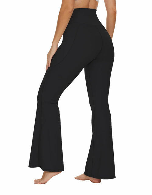 Load image into Gallery viewer, Flare Crossover Leggings with Pockets High Waisted Yoga Pants Black XS
