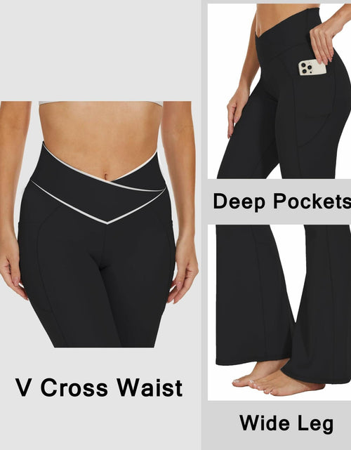 Load image into Gallery viewer, Flare Crossover Leggings with Pockets High Waisted Yoga Pants Black XS
