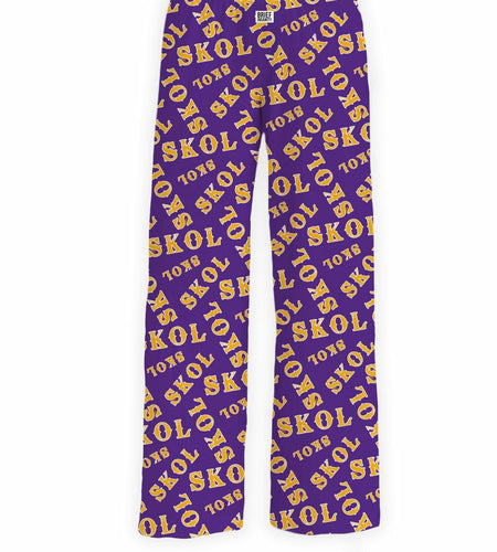BRIEF INSANITY Lounge Pajama Pants SKOL Print Purple & Gold Size S