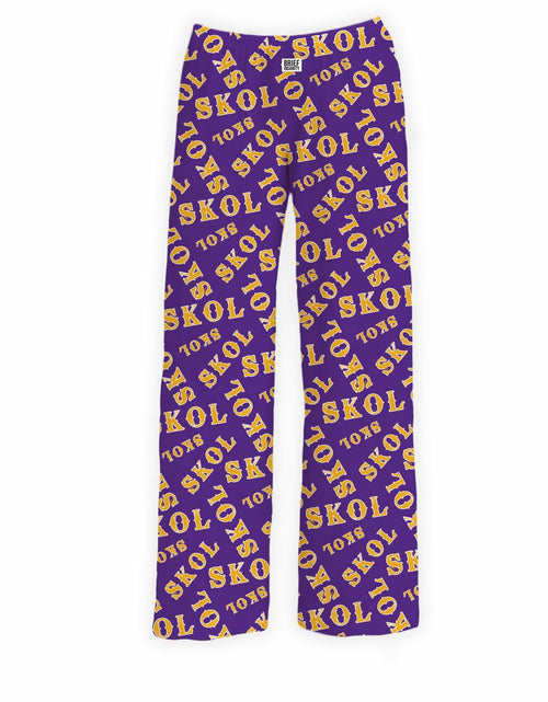 Load image into Gallery viewer, BRIEF INSANITY Lounge Pajama Pants SKOL Print Purple &amp; Gold Size S

