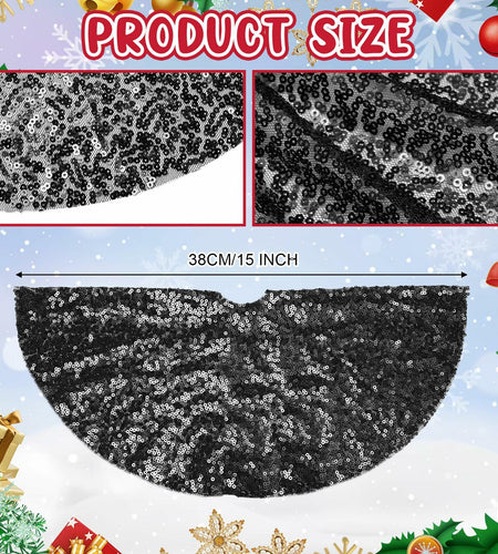 2 Pcs Black Sequin Tree Skirt 15 Inch Glitter Shiny Christmas Decoration