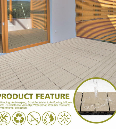 Famobay WPC Patio Deck Tiles 3D Organic White 12x12in 6pcs Durable Waterproof