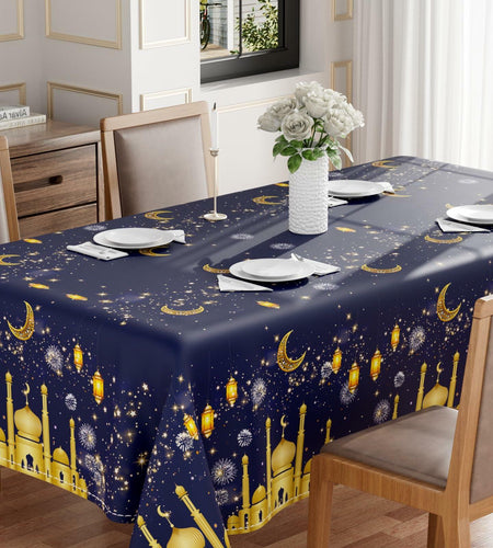 BOTB LIHM Eid Ramadan Tablecloth 60x84" Castle Lantern Stars & Moon