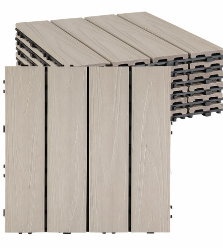 Famobay WPC Patio Deck Tiles 3D Organic White 12x12in 6pcs Durable Waterproof