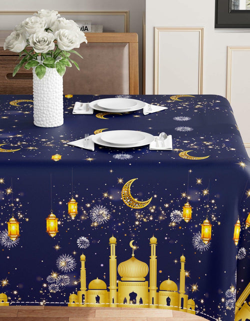 Load image into Gallery viewer, BOTB LIHM Eid Ramadan Tablecloth 60x84" Castle Lantern Stars &amp; Moon
