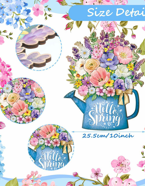Load image into Gallery viewer, Spring Door Decor Wreath 12.4x10in Hello Spring Wooden Porch Sign
